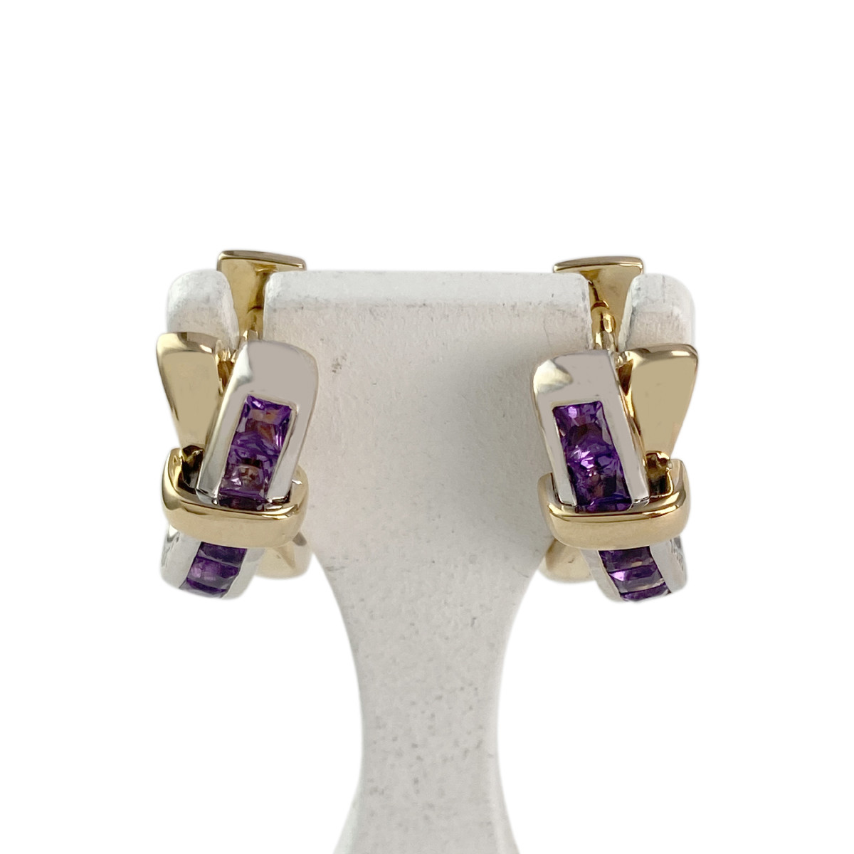 Boucles d'oreilles Guy Laroche d'occasion or 750 2 tons améthystes
