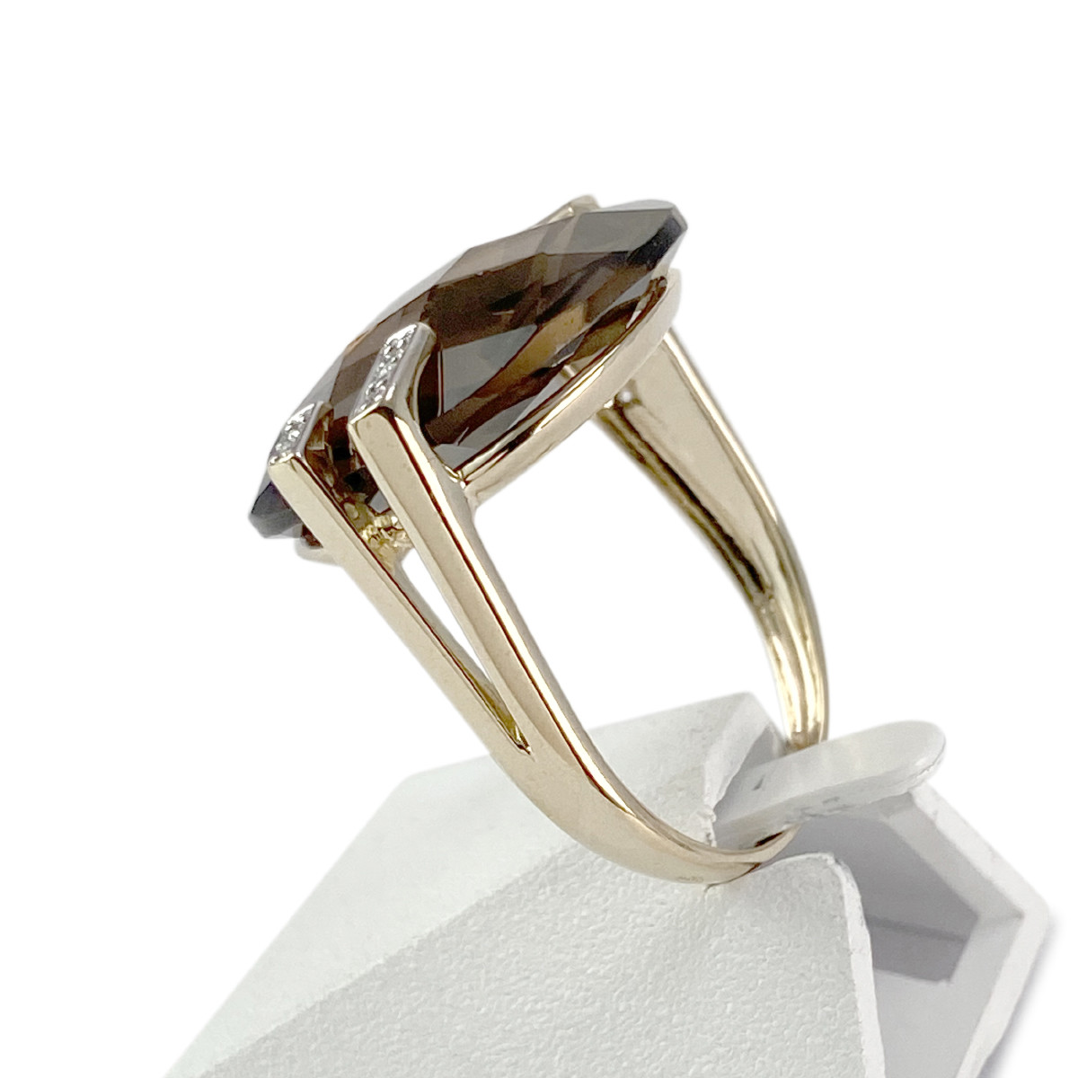 Bague d'occasion or 375 2 tons quartz fumé diamants - vue 2