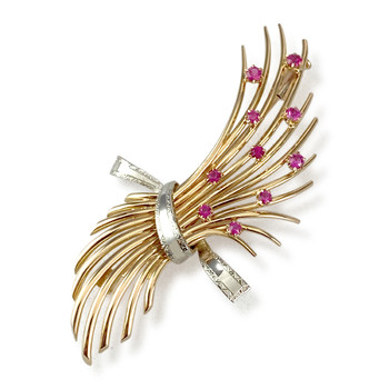 Second-hand brooch 2 gold 750 synthetic rubies