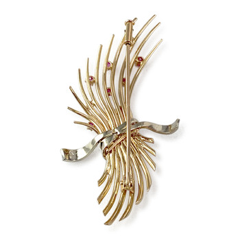 Second-hand brooch 2 gold 750 synthetic rubies