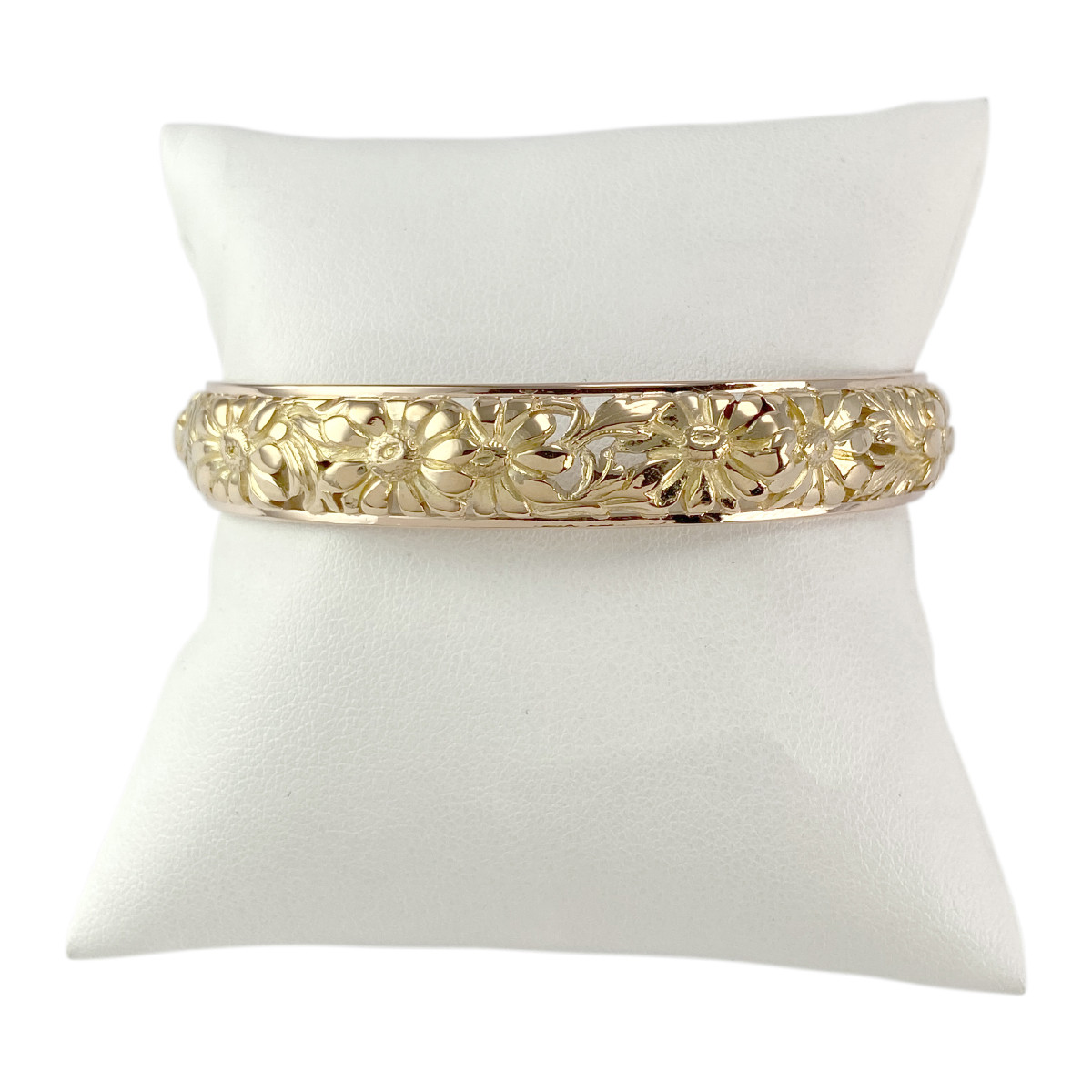 Bracelet d'occasion jonc or 750 jaune motif fleurs 62 mm