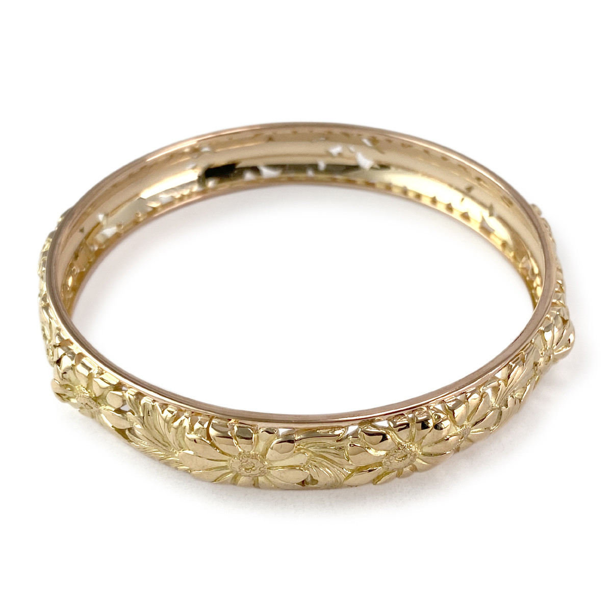 Bracelet d'occasion jonc or 750 jaune motif fleurs 62 mm - vue 2