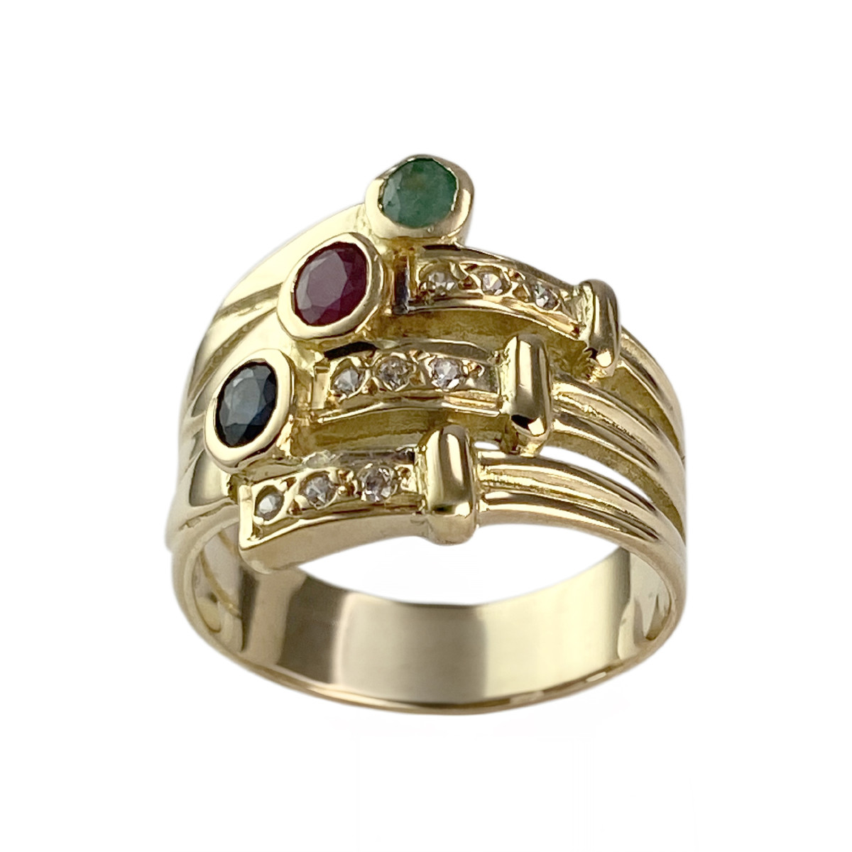 Bague d'occasion or 750 jaune rubis saphir émeraude zirconias