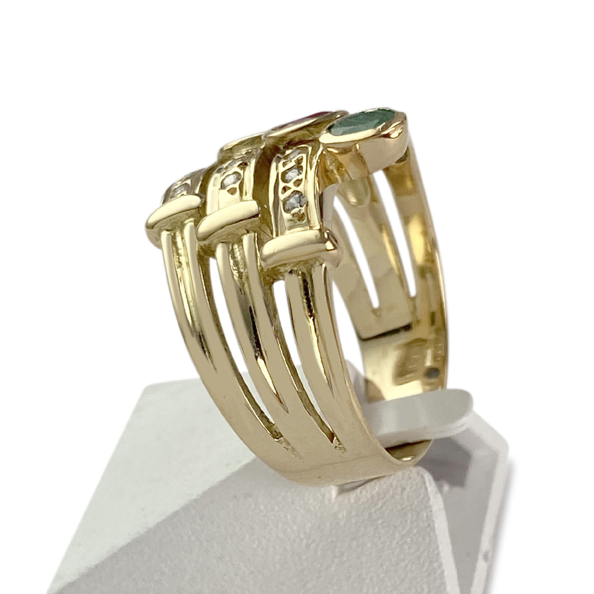 Bague d'occasion or 750 jaune rubis saphir émeraude zirconias - vue 2