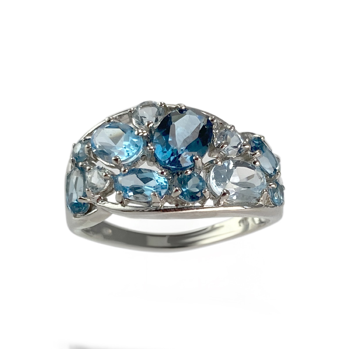 Bague d'occasion or blanc 375 topazes bleues traitées