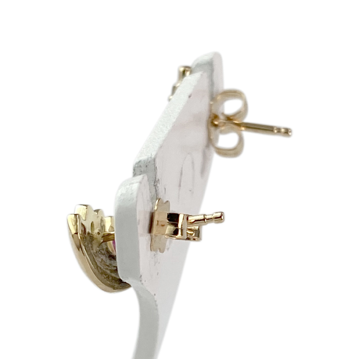 Boucles d'oreilles clous d'occasion or 750 2 tons rubis diamants - vue 2