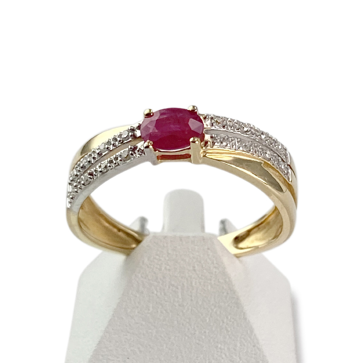 Bague d'occasion or 750 2 tons rubis diamants