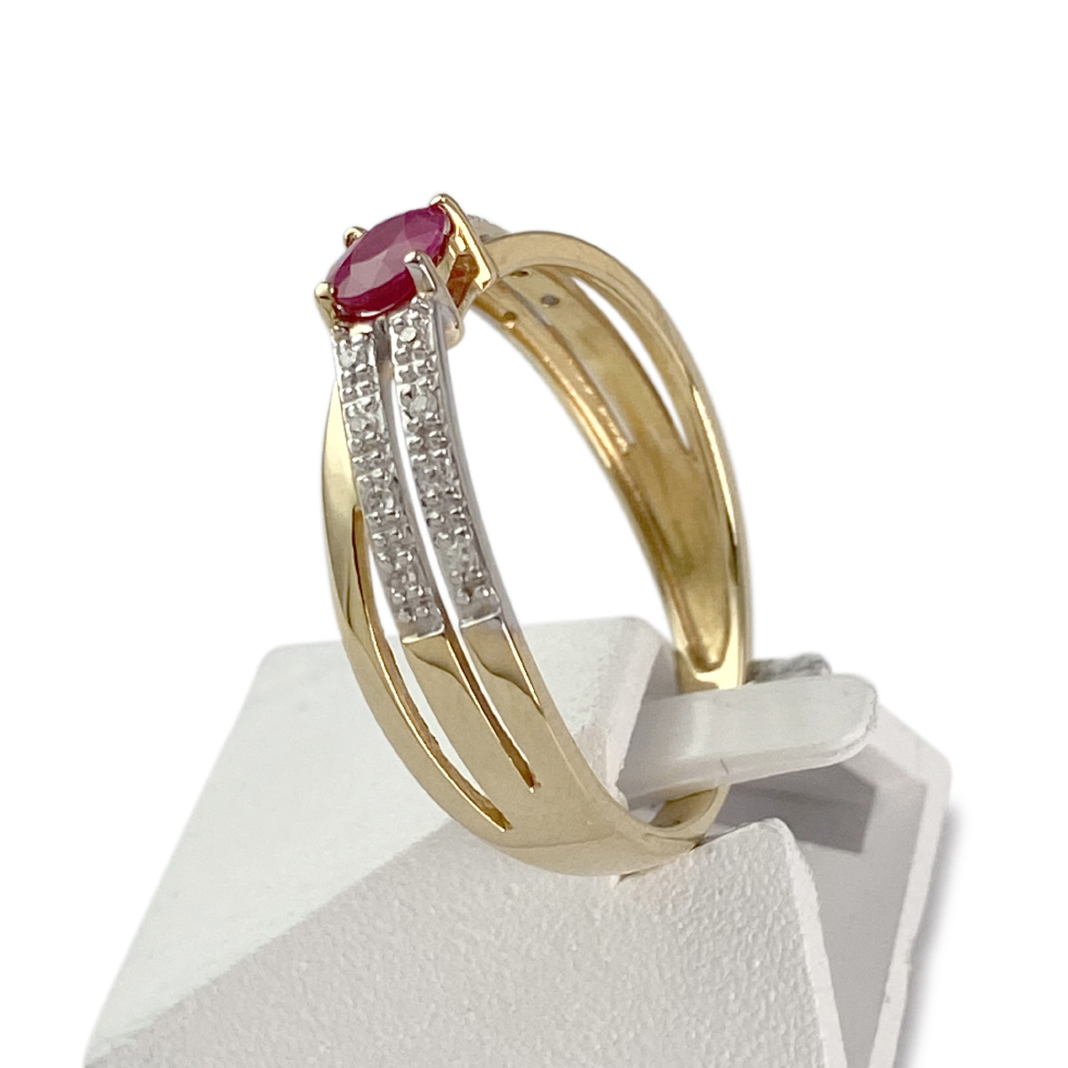 Bague d'occasion or 750 2 tons rubis diamants - vue 2