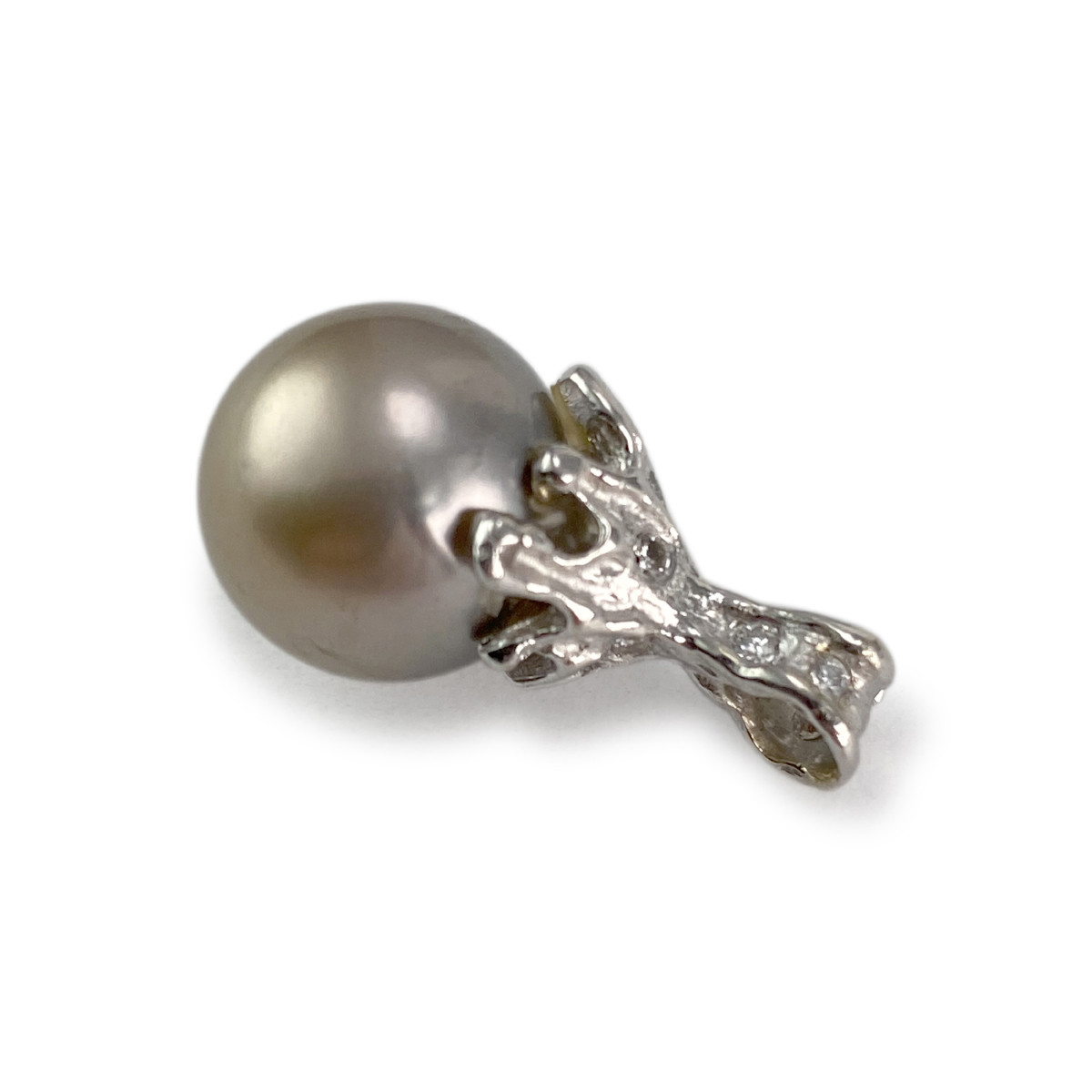 Pendentif or 750 blanc perle des mers du sud diamants - vue 2