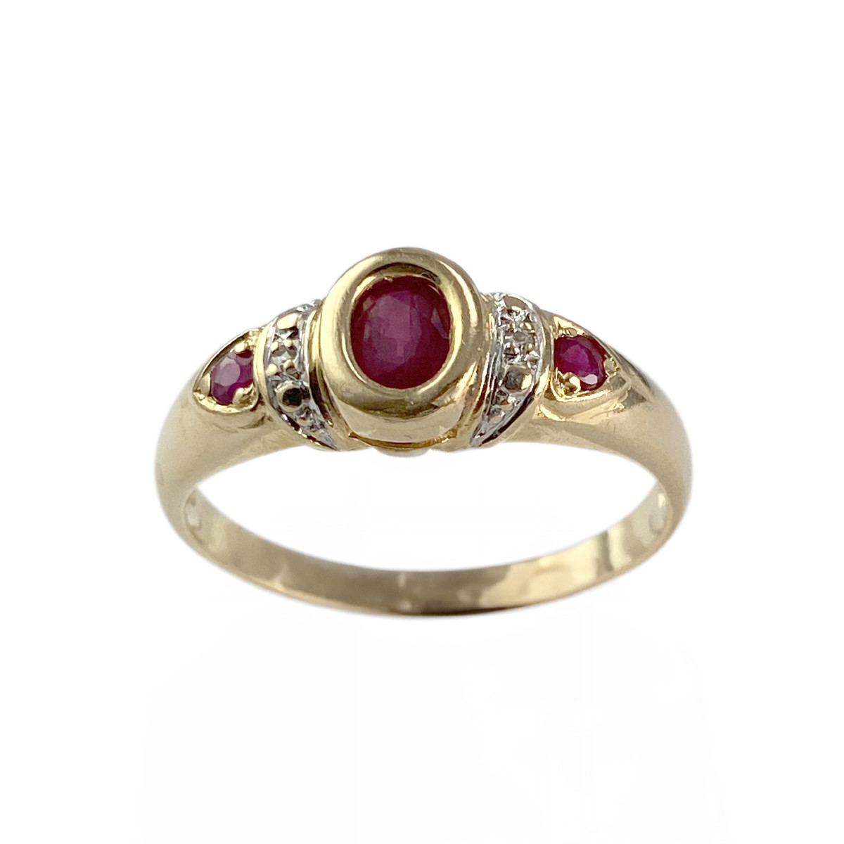 Bague d'occasion or 750 jaune et rhodié diamants rubis