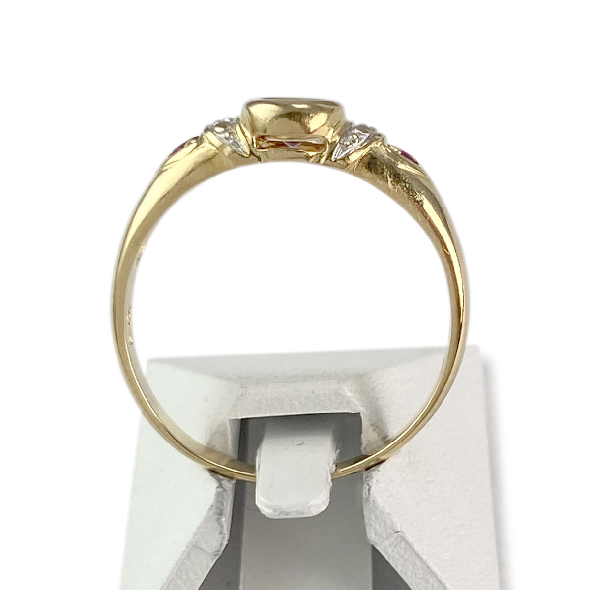 Bague d'occasion or 750 jaune et rhodié diamants rubis - vue 3