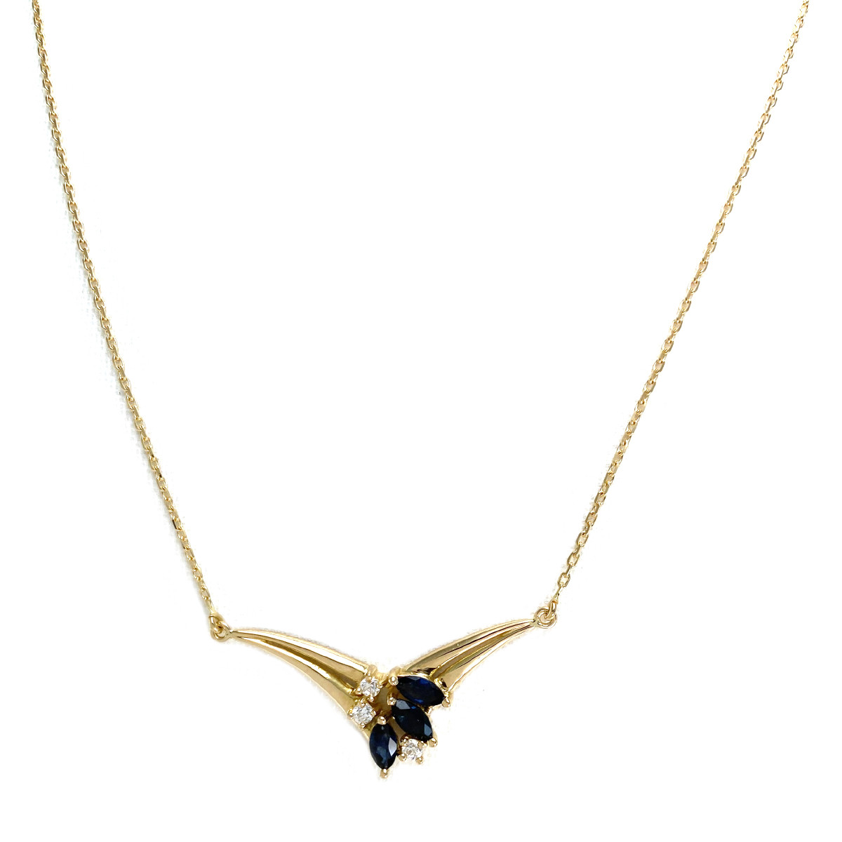 Collier d'occasion or 750 jaune maille forçat saphirs zirconias 40,5 cm