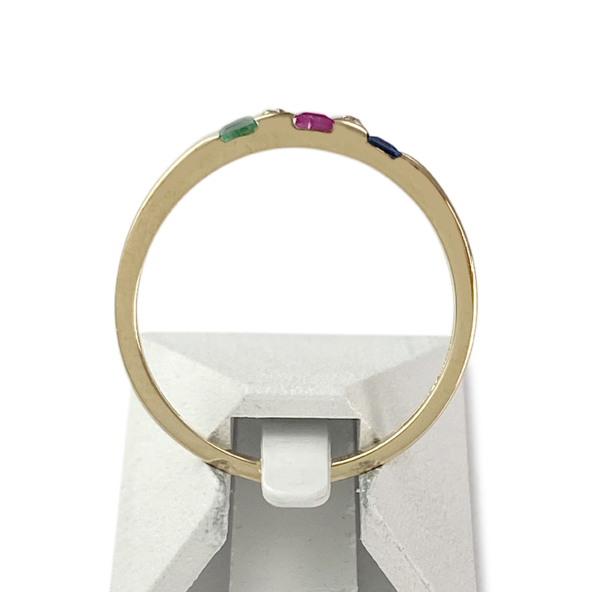 Bague d'occasion or 750 jaune pierres précieuses carrées et diamants - vue 3