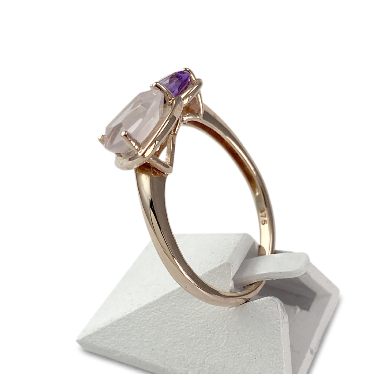 Bague d'occasion or 375 rose améthyste et quartz rose - vue 2