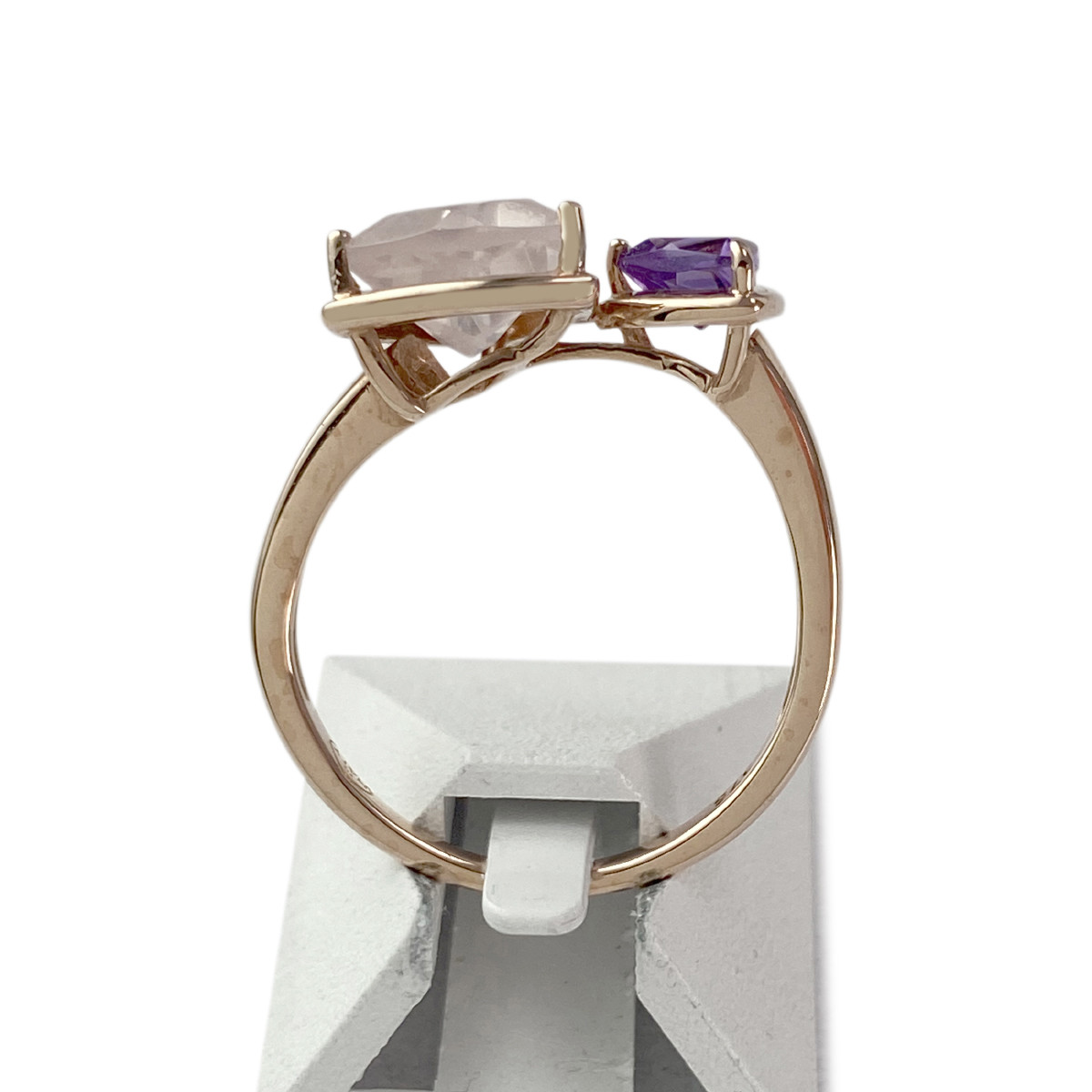 Bague d'occasion or 375 rose améthyste et quartz rose - vue 3
