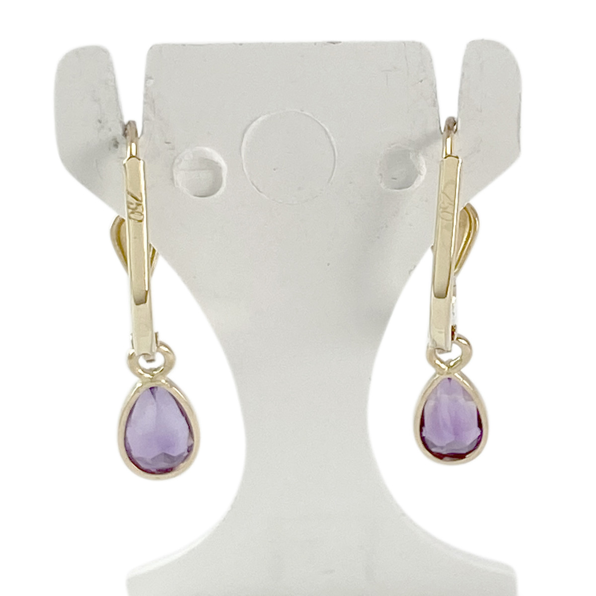 Boucles d'oreilles d'occasion or 750 jaune améthystes - vue 3