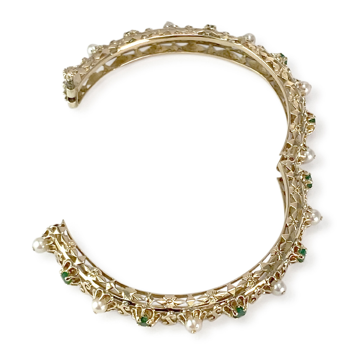 Bracelet d'occasion or 585 jaune émeraudes perles de culture 50 mm - vue 2