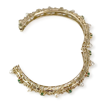 Bracelet d'occasion or 585 jaune émeraudes perles de culture 50 mm