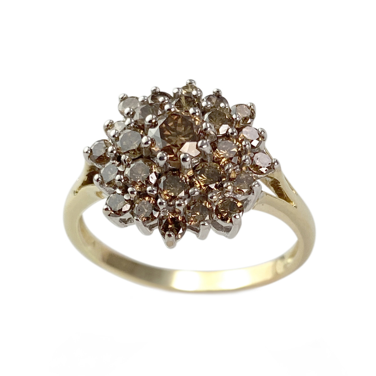 Bague d'occasion 2 ors 375 diamants ambrés