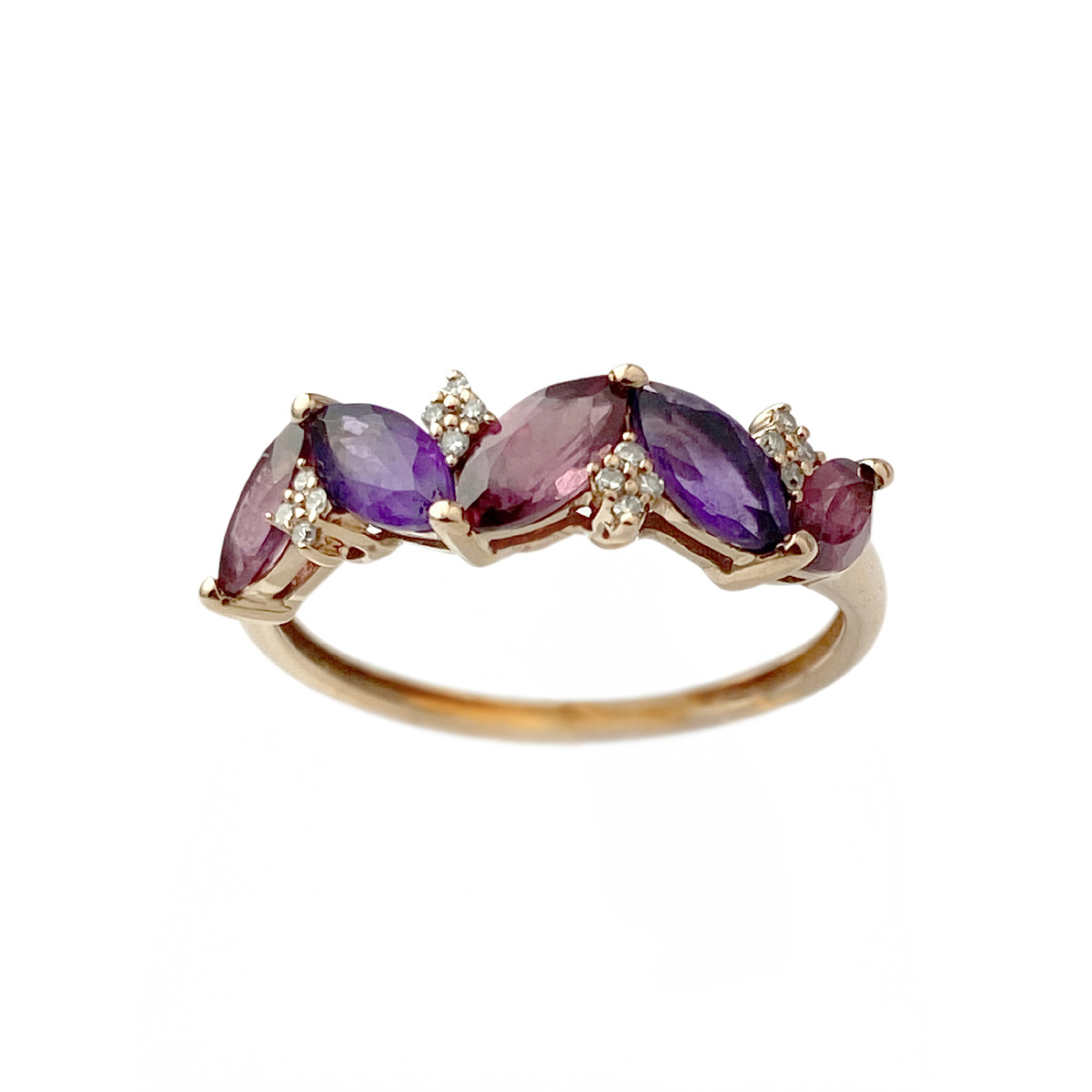 Bague d'occasion or 375 rose améthystes grenats et diamants