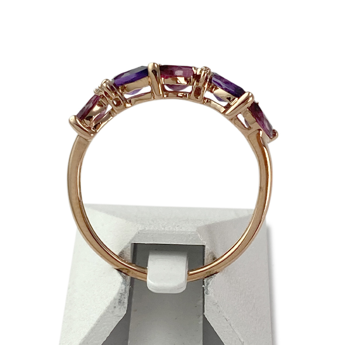 Bague d'occasion or 375 rose améthystes grenats et diamants - vue 3