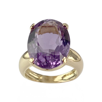 Tweedehands gouden ring 750 gele amethist