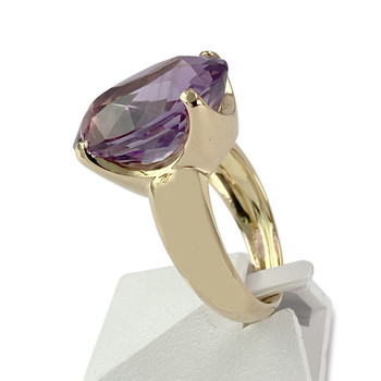 Tweedehands gouden ring 750 gele amethist