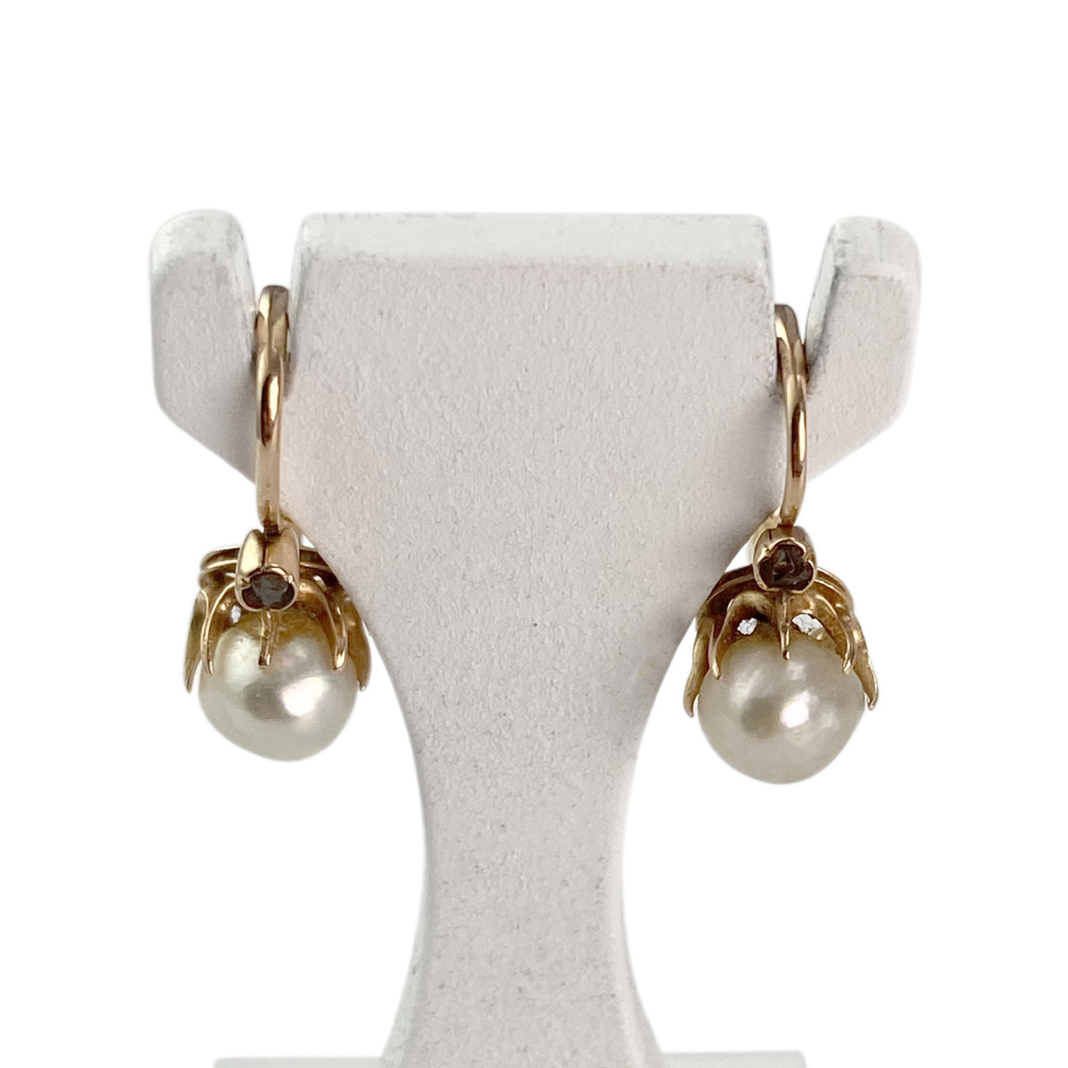 Boucles d'oreilles d'occasion or 750 rose perles de culture diamants