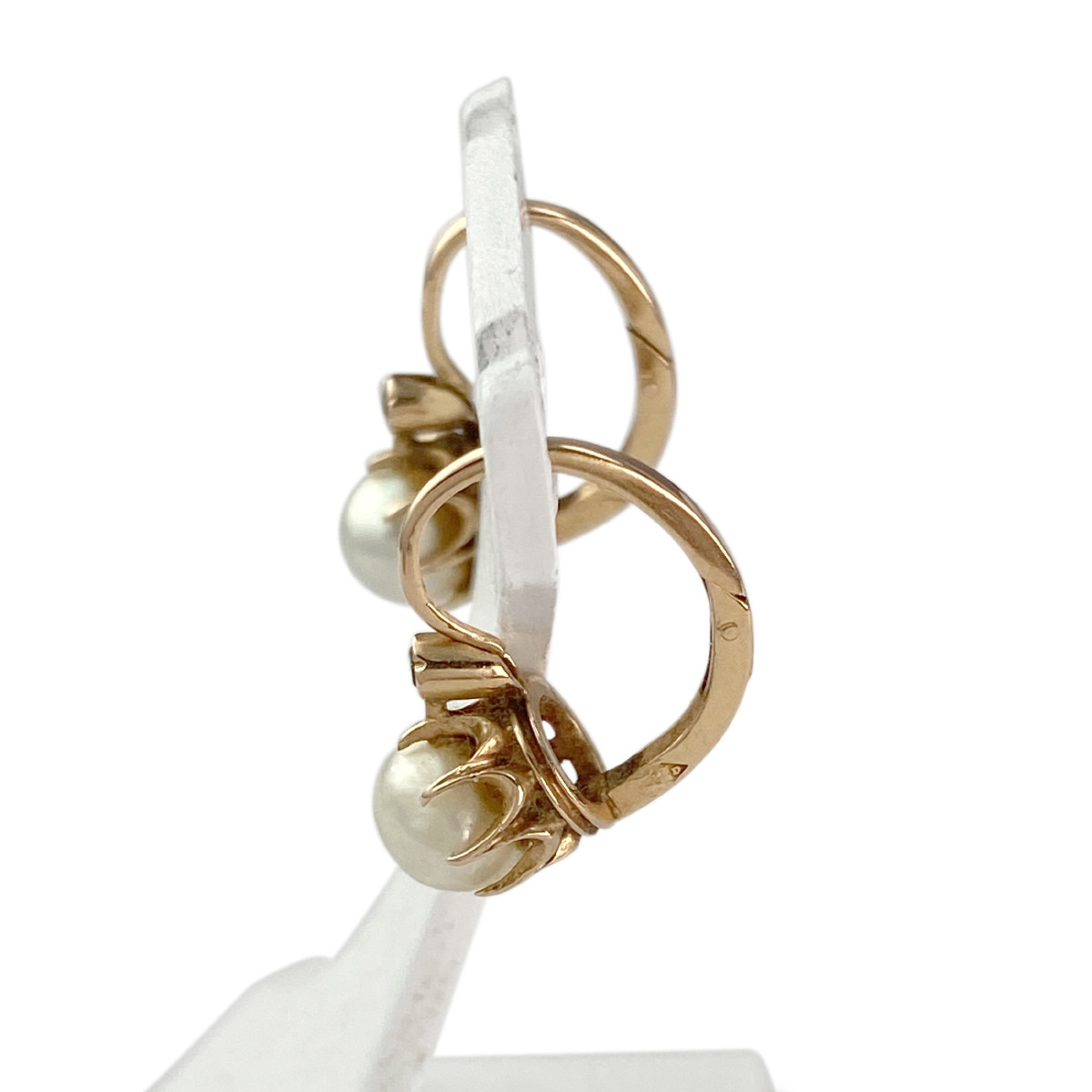 Boucles d'oreilles d'occasion or 750 rose perles de culture diamants - vue 2