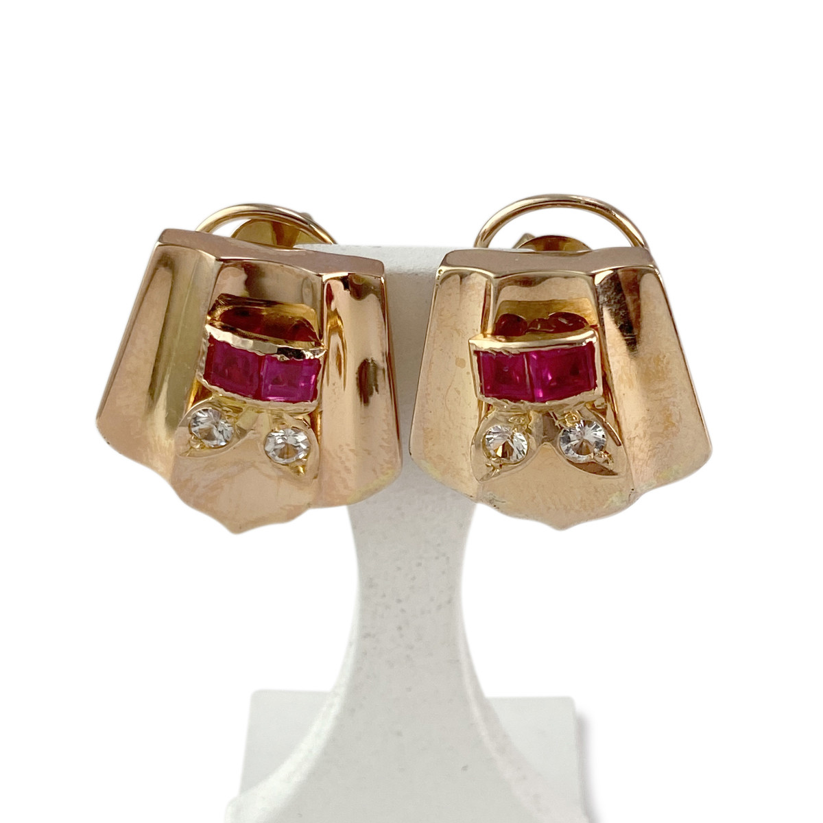Boucles d'oreilles d'occasion or 750 jaune rubis synthétiques spinelles synthétiques