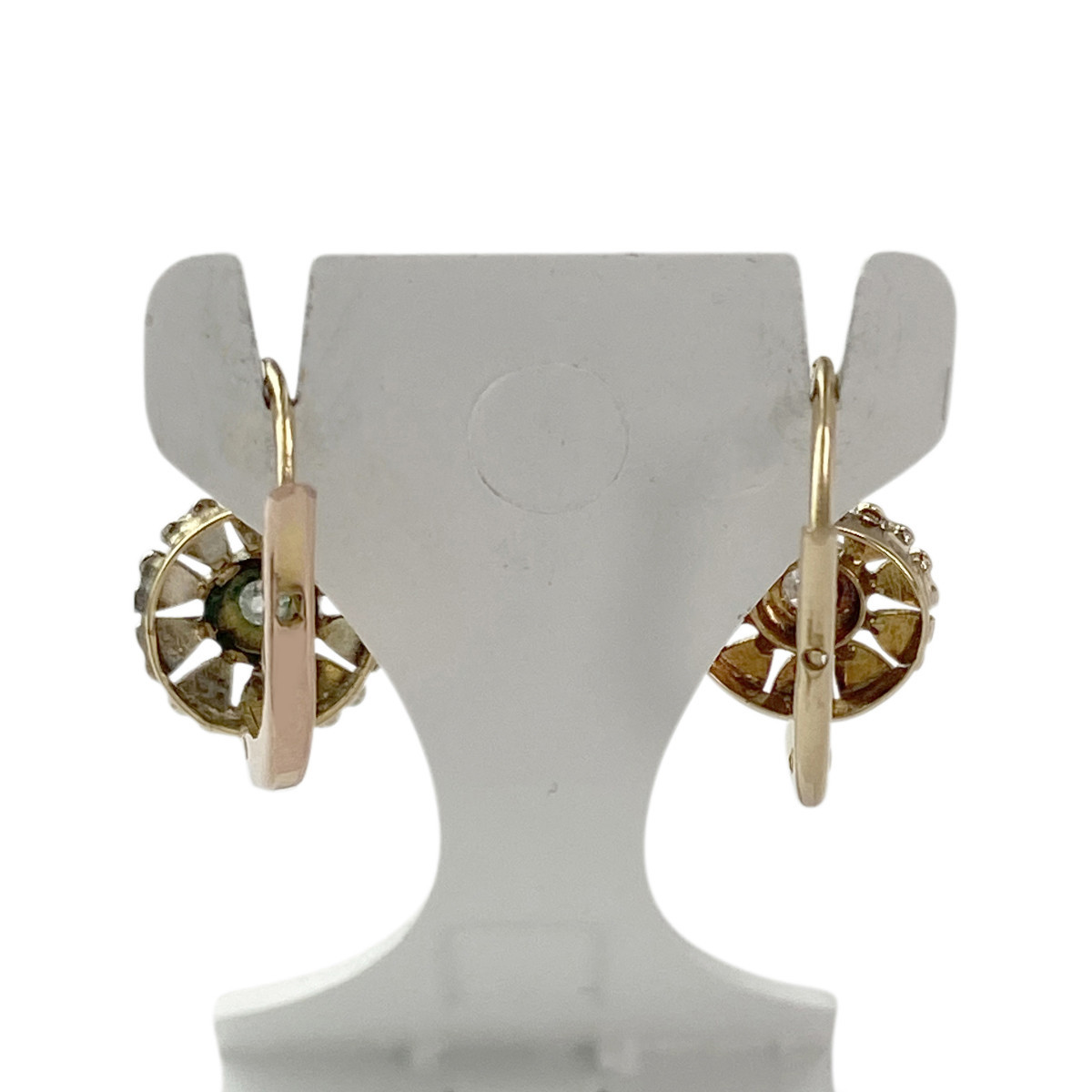 Boucles d'oreilles dormeuses d'occasion 2 ors 750 diamants - vue 3