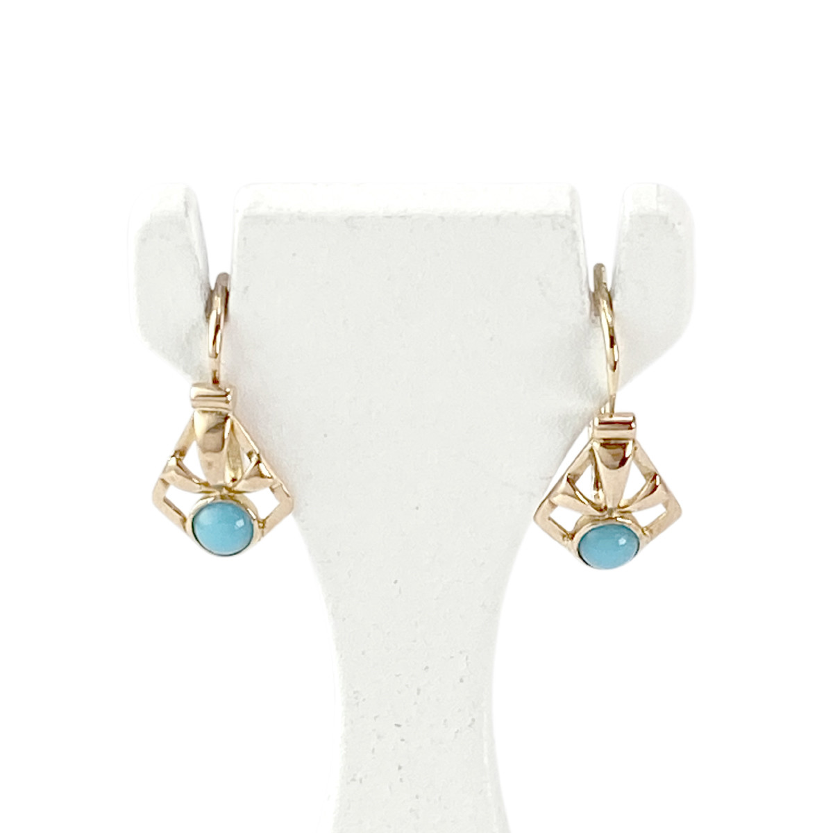 Boucles d'oreilles brisures d'occasion or 750 jaune turquoises imitations