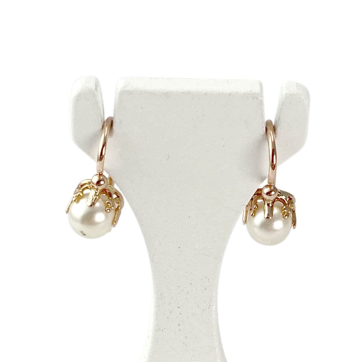 Boucles d'oreilles brisures d'occaison or 750 rose perles imitations