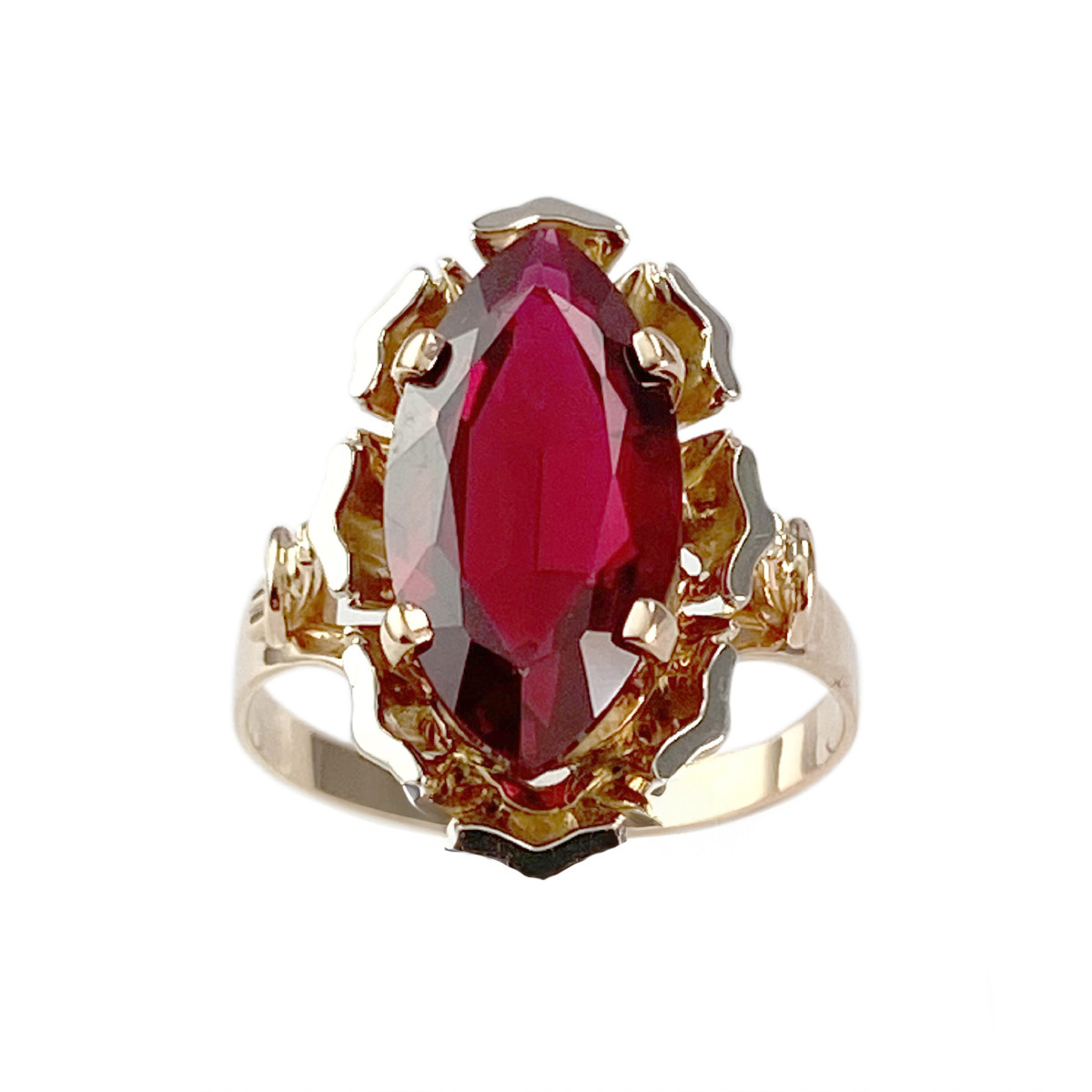 Bague d'occasion or 750 jaune et rhodié rubis synthétique