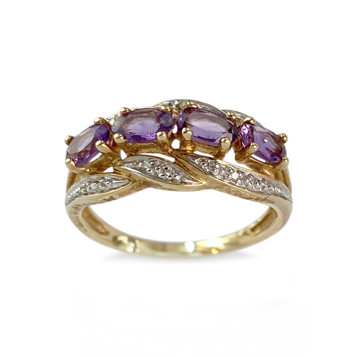 Bague d'occasion or 750 2 tons améthystes et diamants