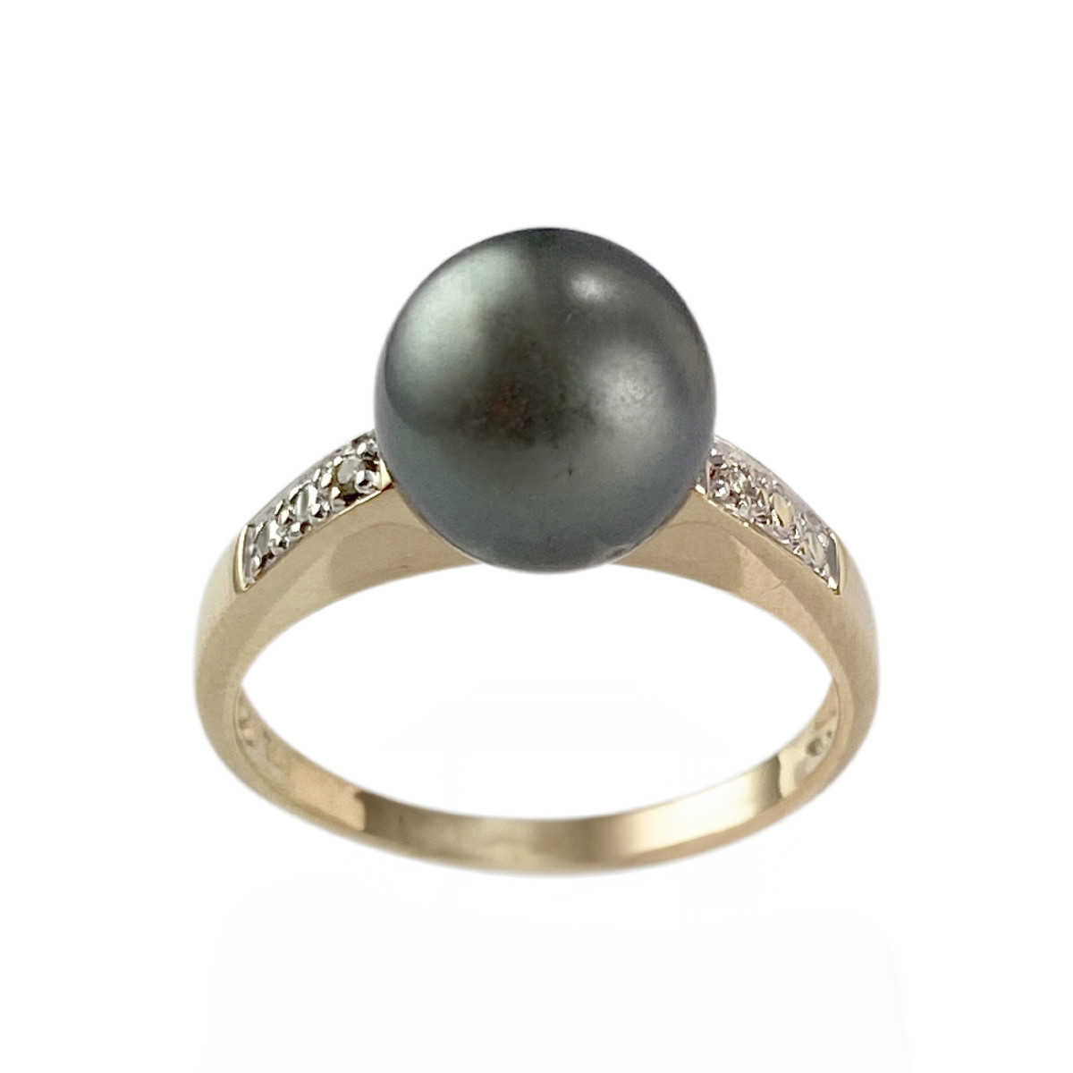 Bague d'occasion or 750 jaune et rhodié diamants perle de Tahiti