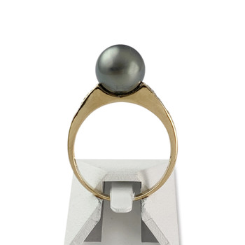 Tweedehands 750 geelgouden en gerhodineerde ring met Tahitiparel diamanten
