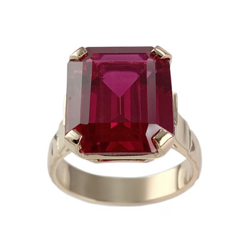 Tweedehands goud 750 gele robijn synthetische ring