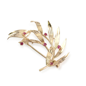 Second-hand brooch in 750 yellow gold with synthetic ruby