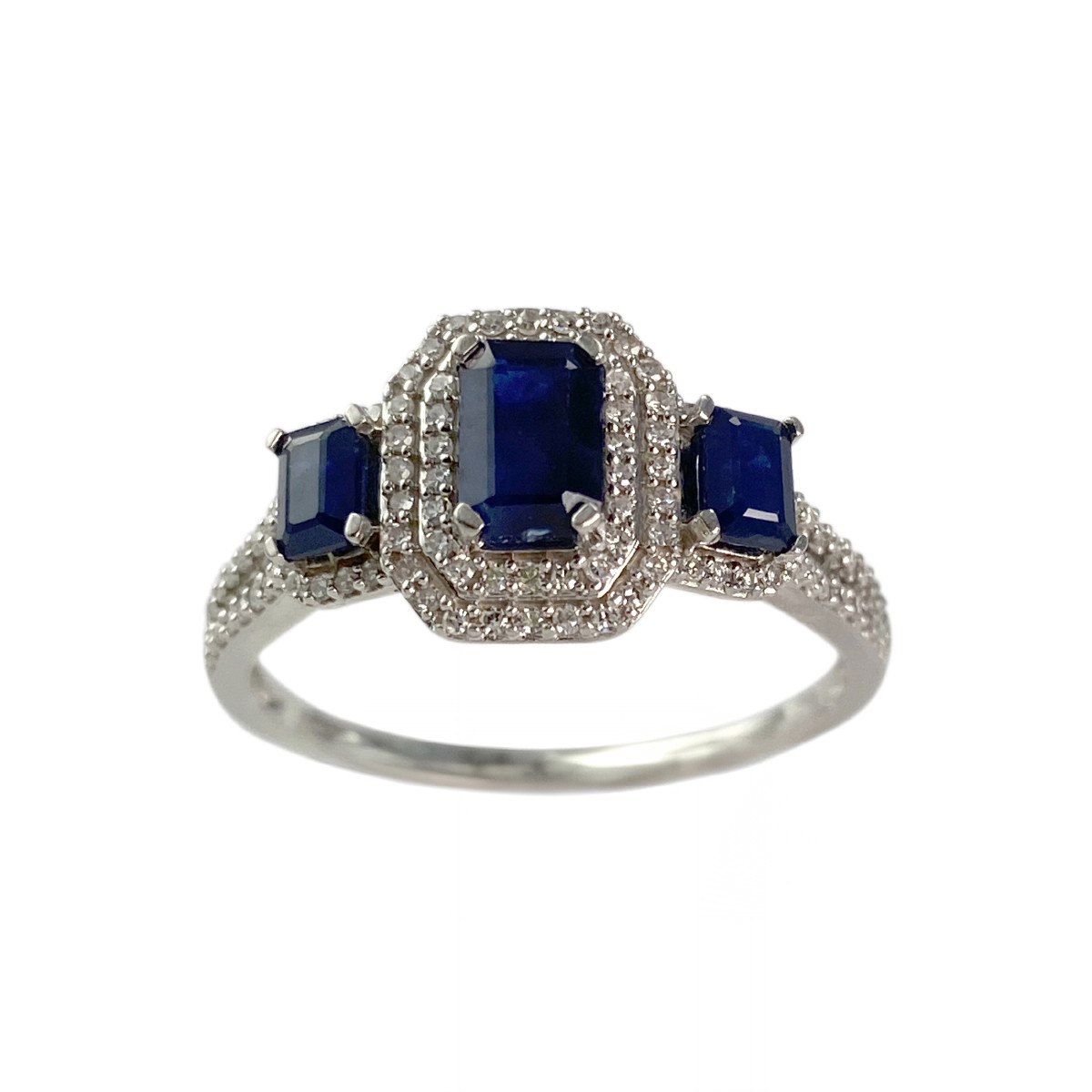 Bague d'occasion or 750 blanc Saphirs et Diamants