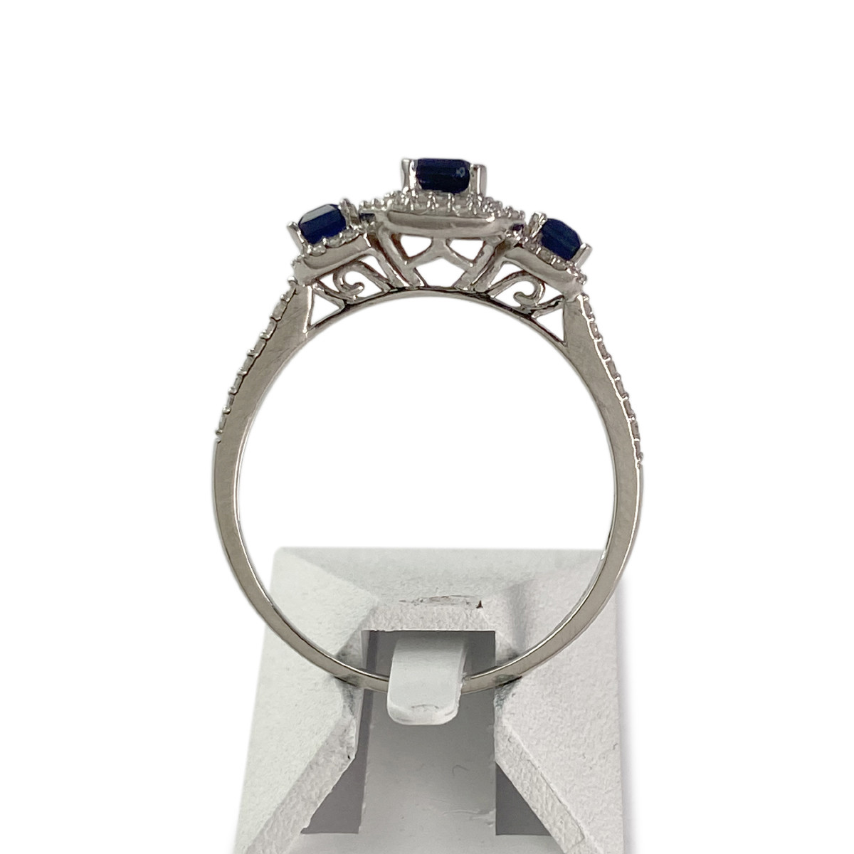 Bague d'occasion or 750 blanc Saphirs et Diamants - vue 3