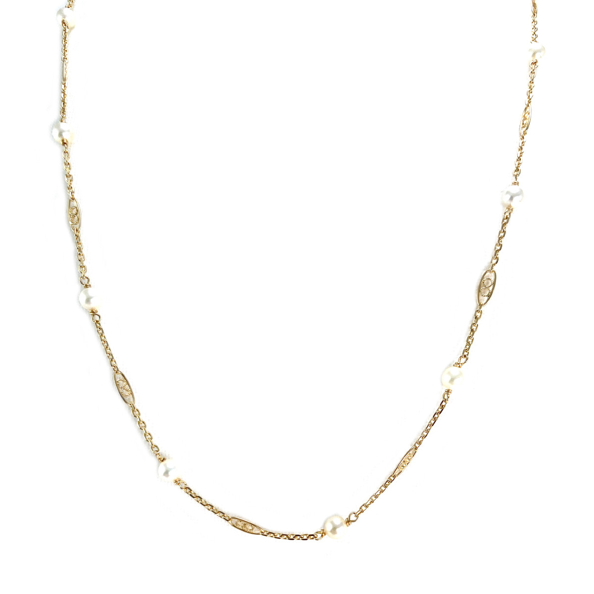 Collier d'occasion or 750 jaune perles de culture 51 cm