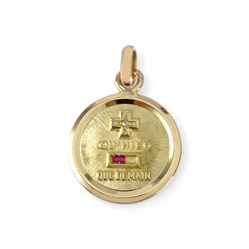 Pendentif augis d'occasion or 750 jaune diamant rubis synthétiques