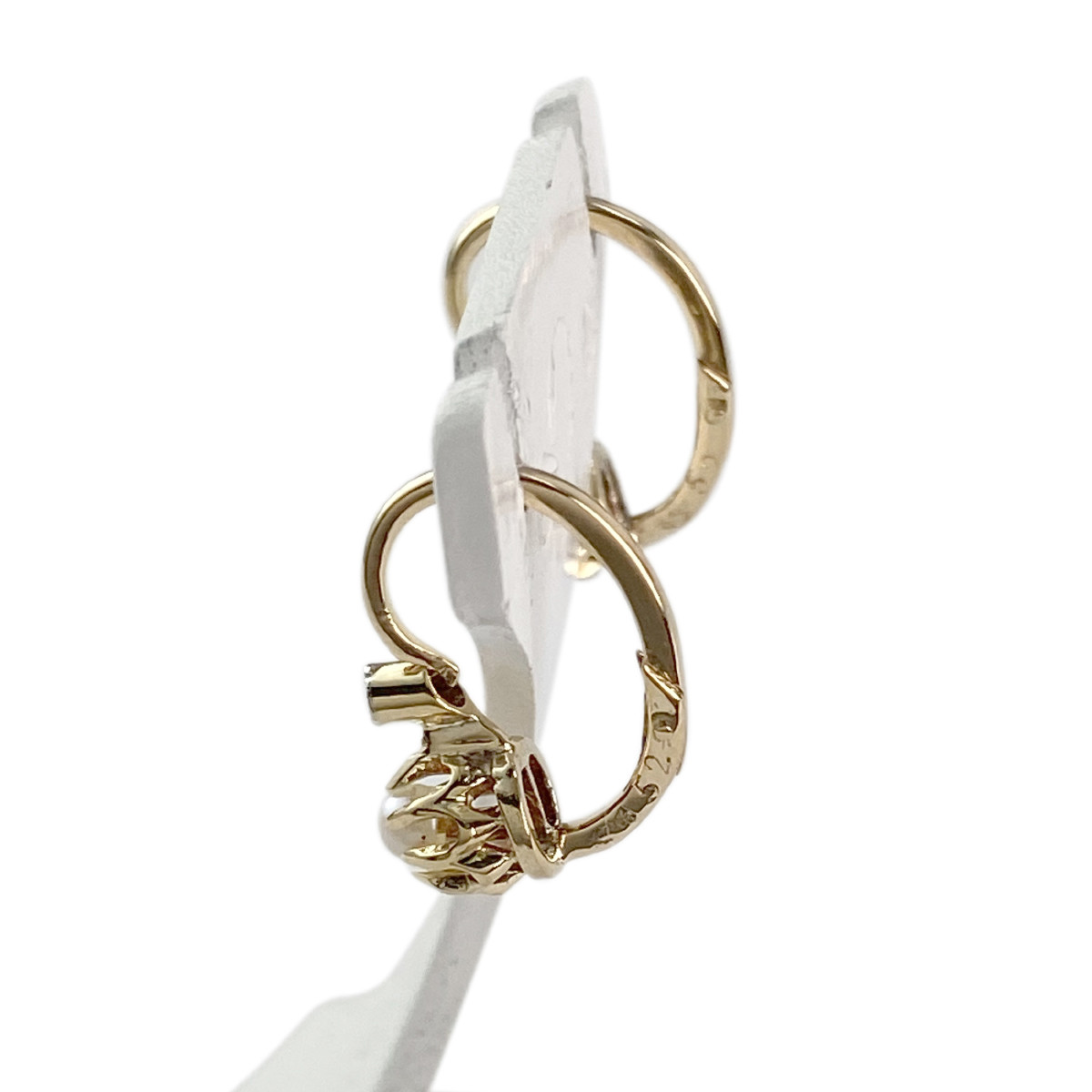 Boucles d'oreilles d'occasion or 750 2 tons diamants demi perles - vue 2