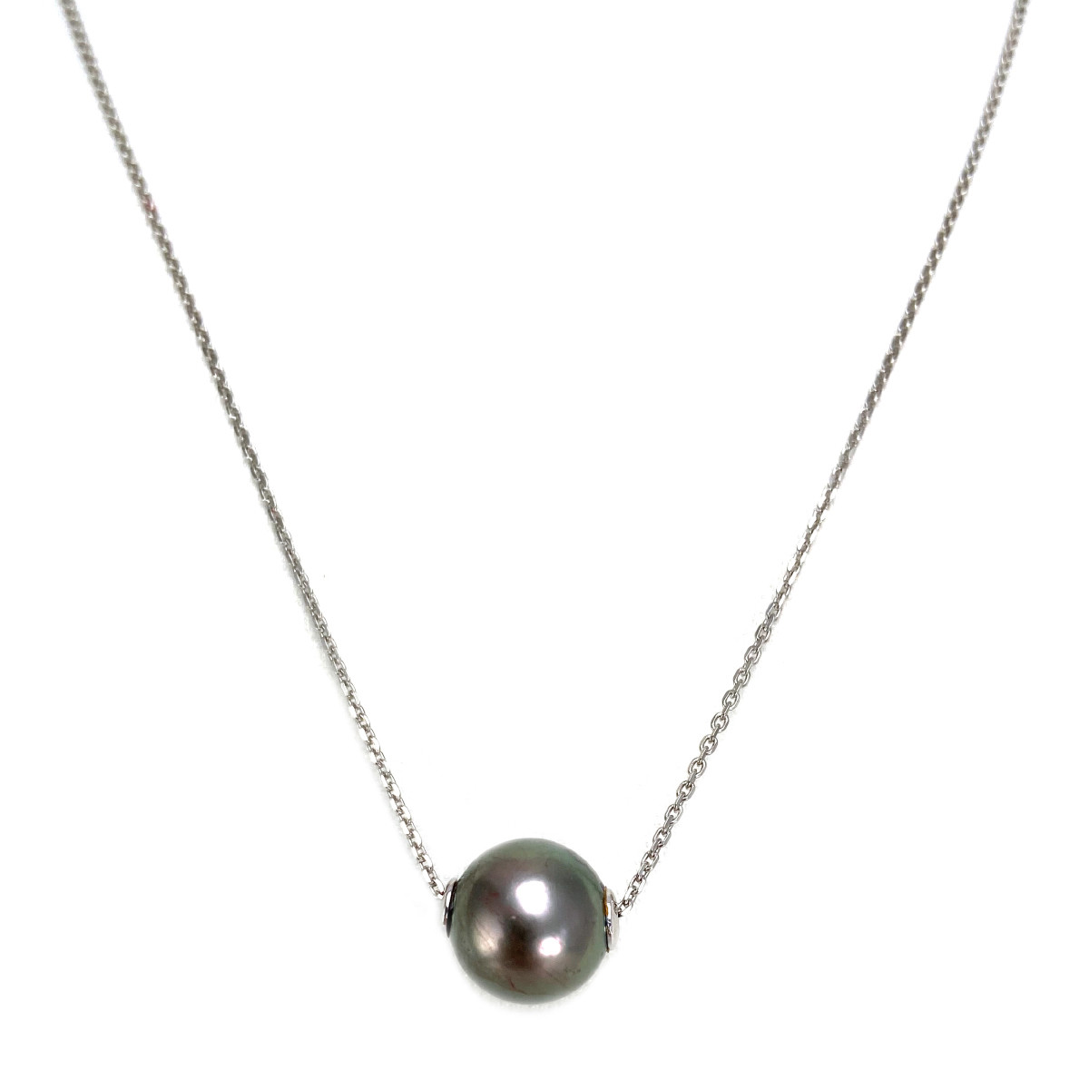 Collier d'occasion or 750 blanc maille forçat perle de culture de tahiti 40 cm