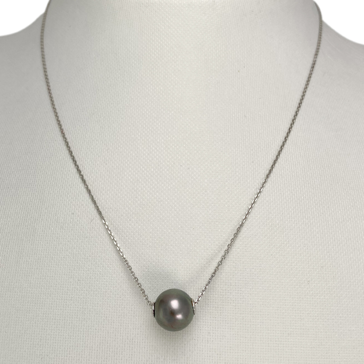 Collier d'occasion or 750 blanc maille forçat perle de culture de tahiti 40 cm - vue 2