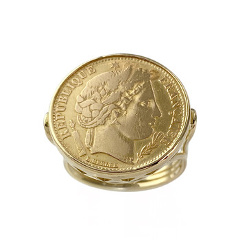 Tweedehands 750 geelgouden ring met ceres munthouder