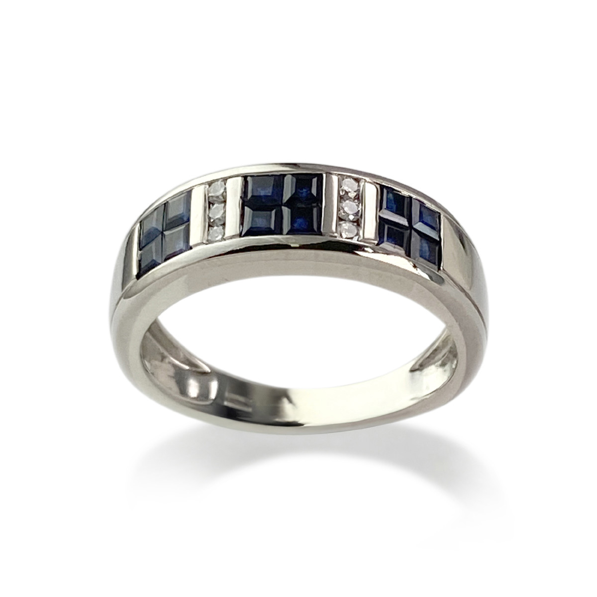 Bague d'occasion or 750 blanc saphirs diamants