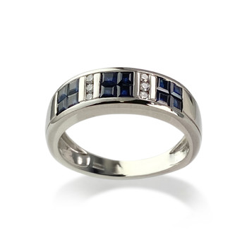 Tweedehands goud 750 witte saffieren diamanten ring