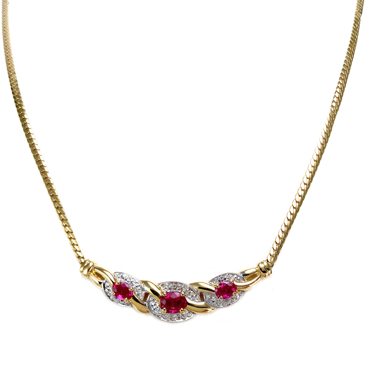Collier d'occasion or 750 2 tons rubis diamants